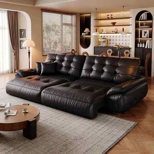 政府补贴意式极简头层牛皮可伸缩太空云沙发客厅多功能电动沙发