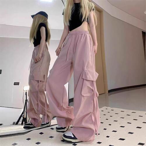 Women's Wide Leg Cargo Pants with Pockets  Elastic Waist