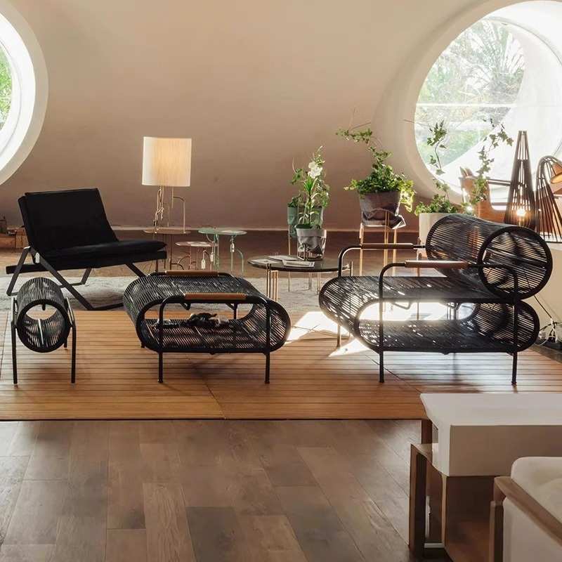 户外绳编阳台单人藤椅沙发靠背桌椅组合室外庭院酒店园林民宿餐饮