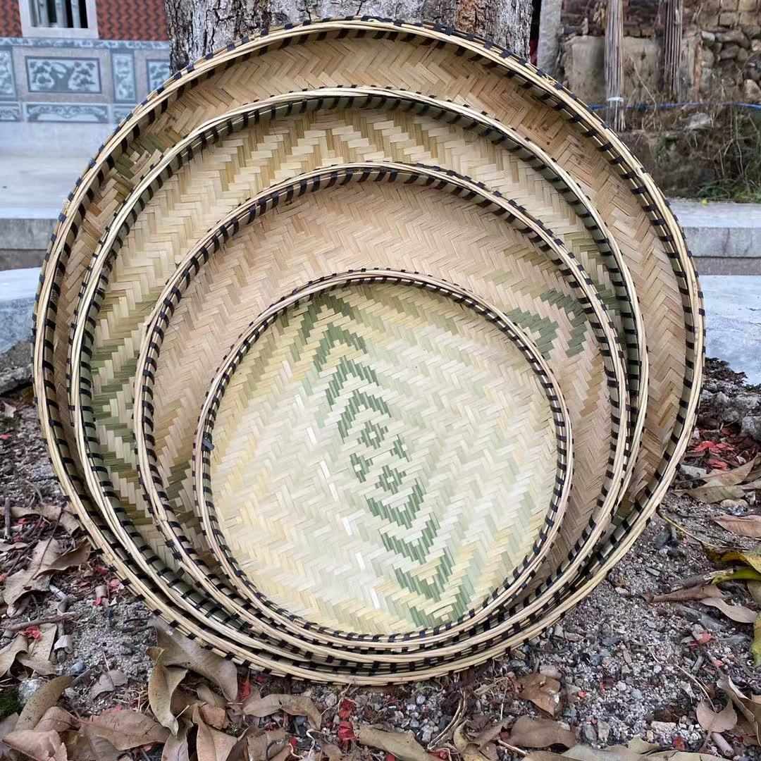竹制品家用圆簸箕 有孔无孔竹筛子 手工竹编制品竹匾干货晾晒装饰