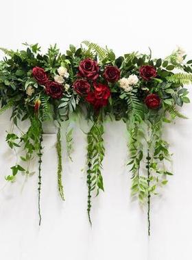 仿新款森仿真藤蔓蓝色挂KUN1688花真花挂墙面十里墙红系妆婚庆用