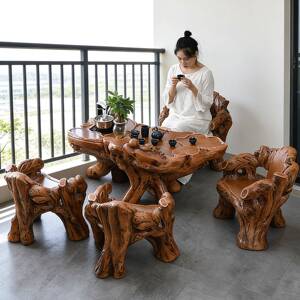 彷根雕茶桌椅组合茶具套组一体家用阳台小户型功夫泡茶台户外茶几