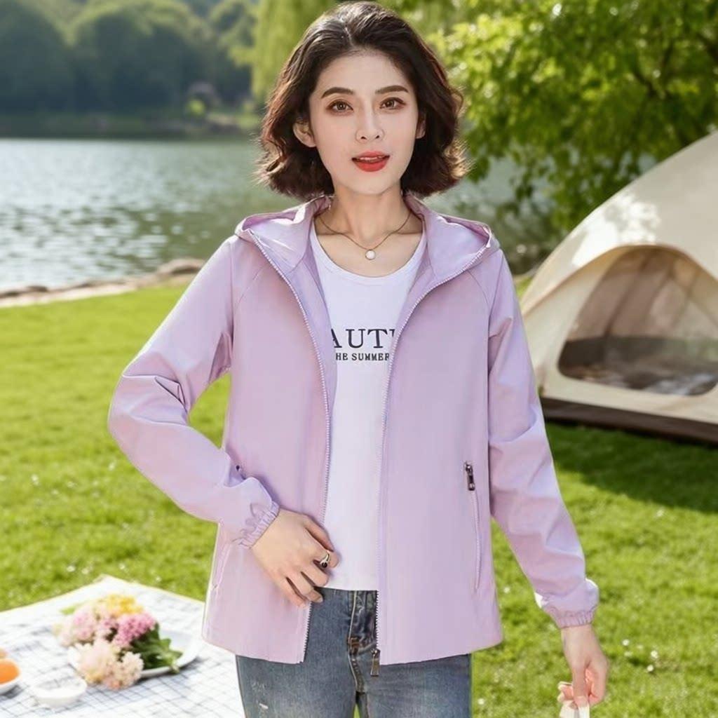 新品双层冲锋衣女短款时尚韩版宽松休闲防水防风连帽薄款夹克洋气