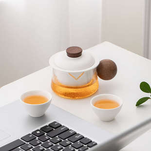 旅行茶具套装 陶瓷快客杯便携式 圆球一壶二杯户外泡茶杯国潮伴手礼