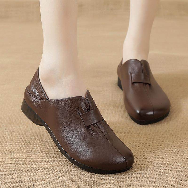 正品秋季真皮妈妈鞋底跟女鞋舒适复古手工软单鞋平底平防老滑中年,女鞋,浅口单鞋,淘宝优惠券,粉丝福利购,淘宝优惠卷