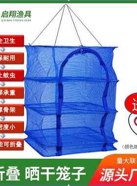 厂家折叠晒鱼网晒干笼防蝇虫晒干货网兜晾晒鱼笼网镀锌骨架