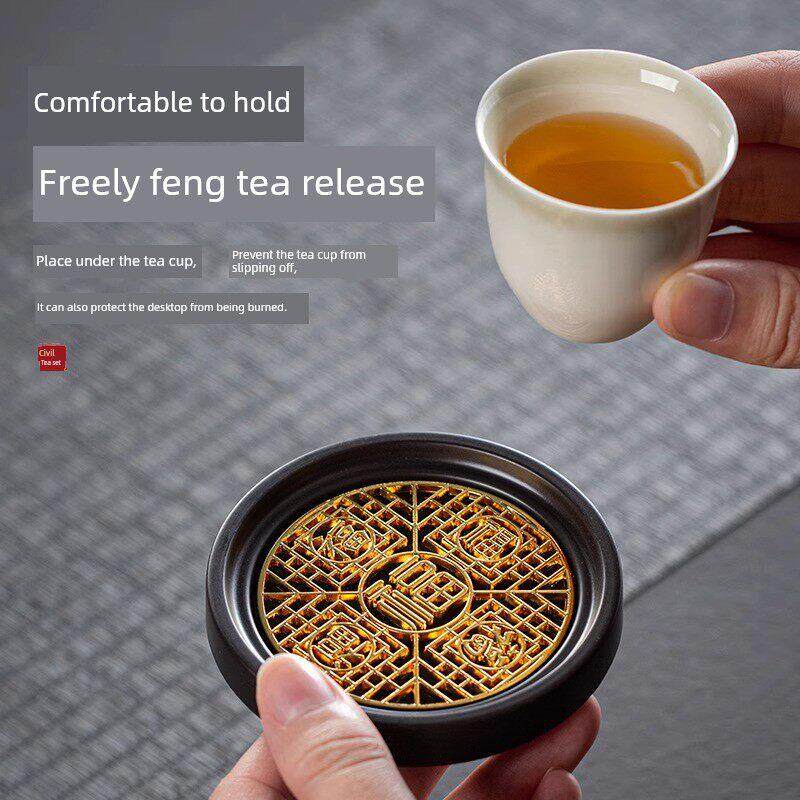 2025全新实木杯垫套茶道圆绝缘垫茶杯架防滑防烫功夫茶具配件