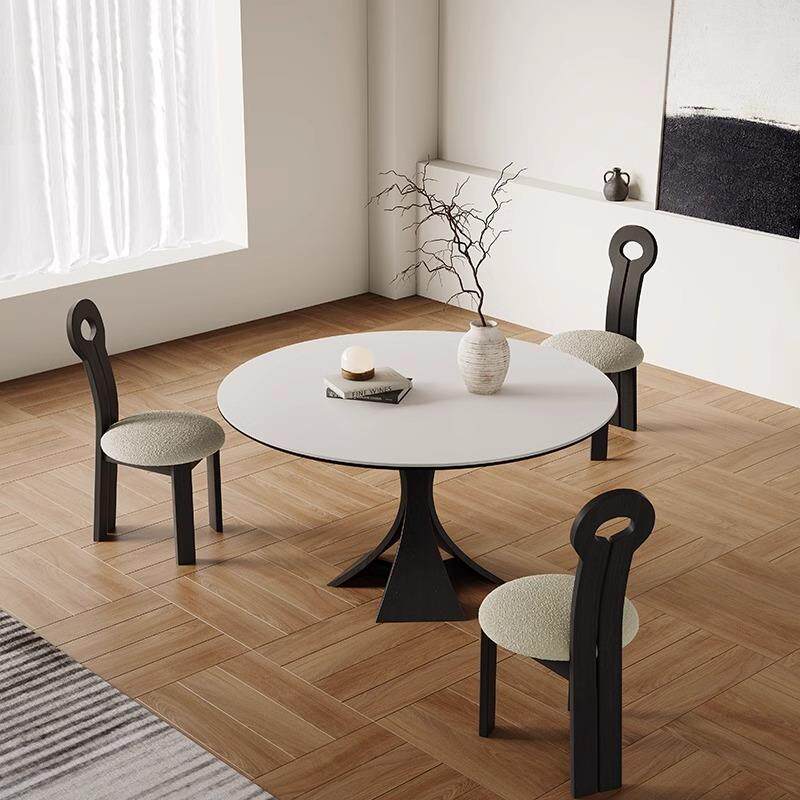 岩板家用实木餐桌椅子小户型圆形现代简约轻奢奶油风法式2026新款
