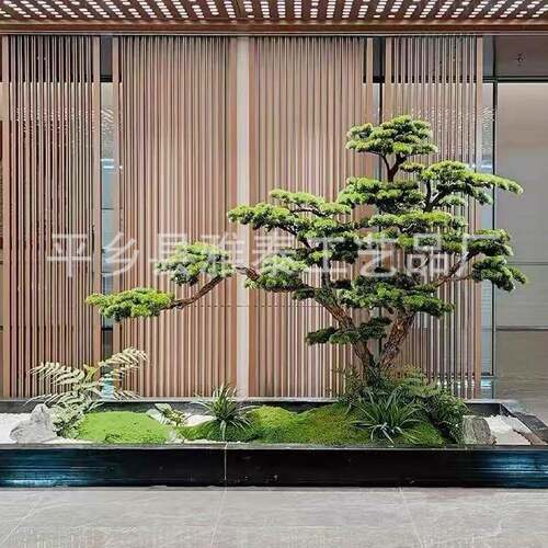 仿真迎客松室内造景装饰绿植橱窗楼梯下黑松新中式假树仿生罗汉松