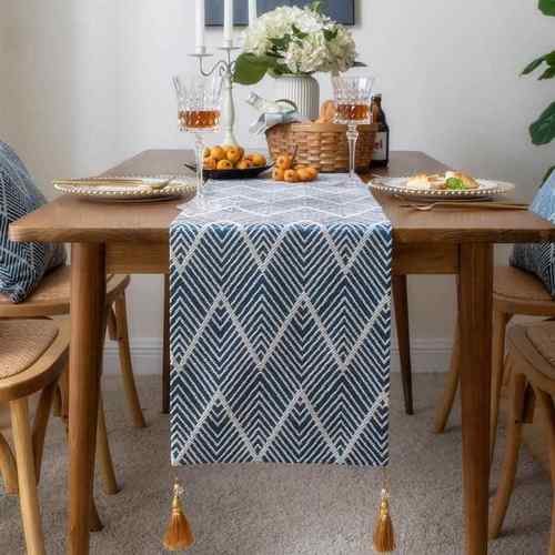 正品轻奢风桌旗日视式麻茶几餐桌饰棉美式乡村蓝色茶席长条桌布装