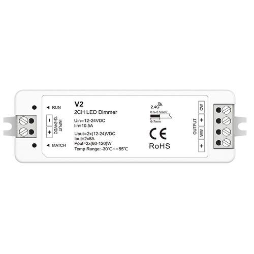 V2 12-24V 2.4G 双⾊温恒压控制器 信号自动中继墙壁开关切换色温