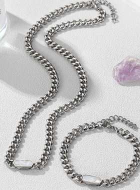 欧美饰品多色贝壳钛钢不掉色古巴链高级感饰品女项链男士锁骨链