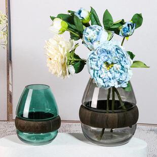 北欧ins高颜值网红木头玻璃花瓶现代极简客厅玄关装饰瓶花器摆件