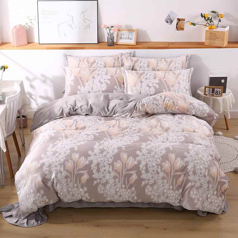 高档冬季雕花绒四床件套珊瑚绒床单被双绒面加厚保暖法兰绒套双人