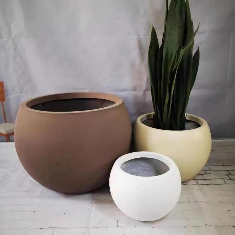 简约水泥花盆球形大号花缸镁泥花盆花器花坛造景户外广场市政工程