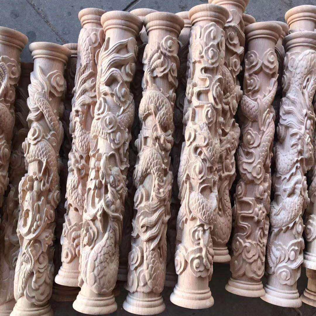 马东阳木柱雕中式罗龙柱盘龙柱实木雕刻浮雕雕装饰中DY-005木式雕