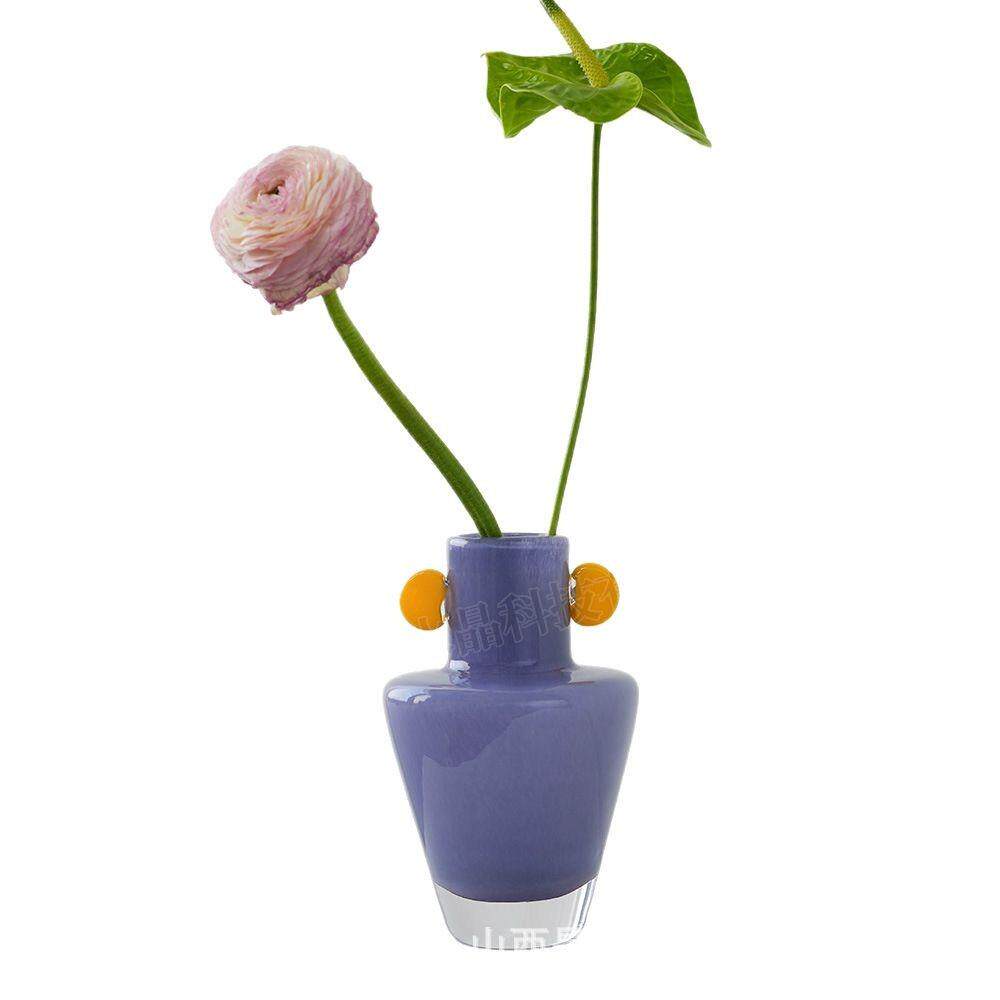 轻奢创意玻璃花瓶轻奢糖果色中古花器插花摆件样板间餐桌花瓶家居