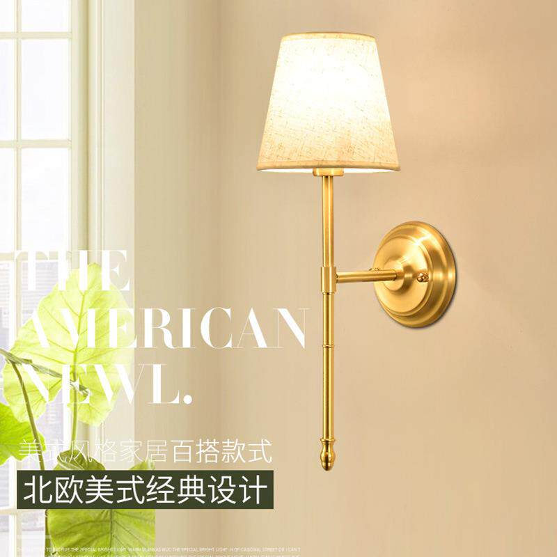 美式led壁灯简约百搭背景墙玄关走廊全铜壁灯装饰阅读床头灯