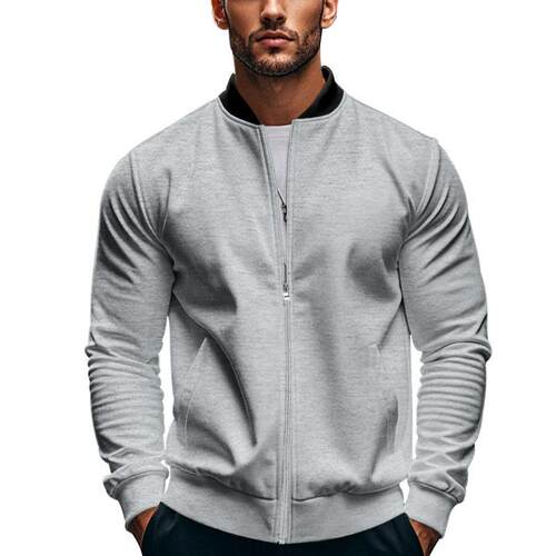 Men's standing collar jacket, sports zipper long sleeved
