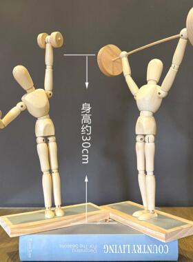 梧棣木人杠铃哑铃健身运动造型人物装饰摆饰