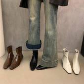 小方头短靴女2026年秋冬新款 春季 法式 不累脚内增高瘦瘦靴侧0128ed