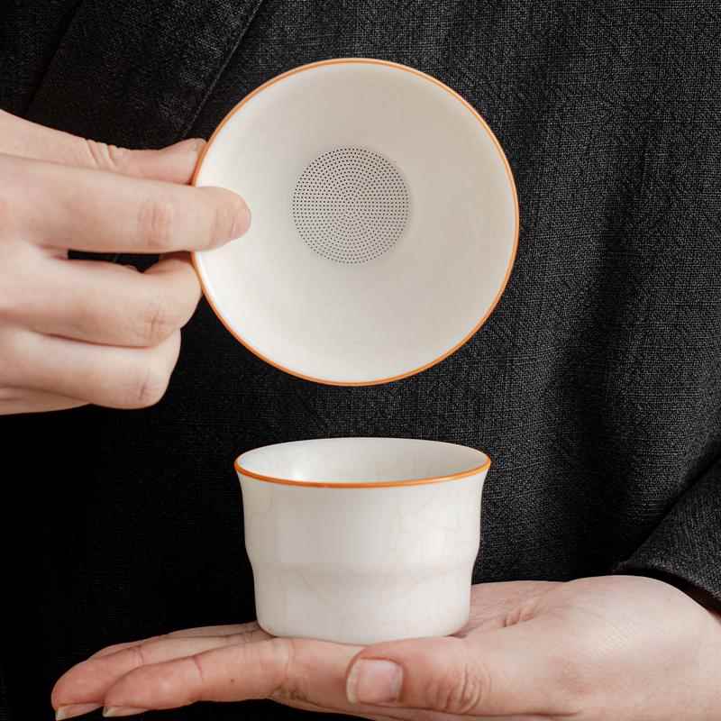 羊脂玉汝窑开 片可养全瓷一体茶漏滤茶器公道杯功夫茶陶过滤茶具