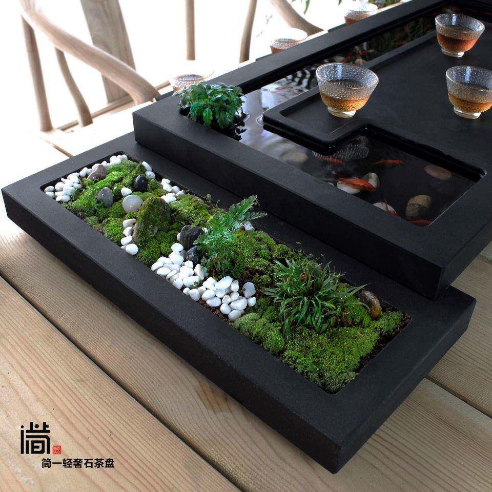 乌金石茶盘流水养鱼茶台中式茶海植保机械