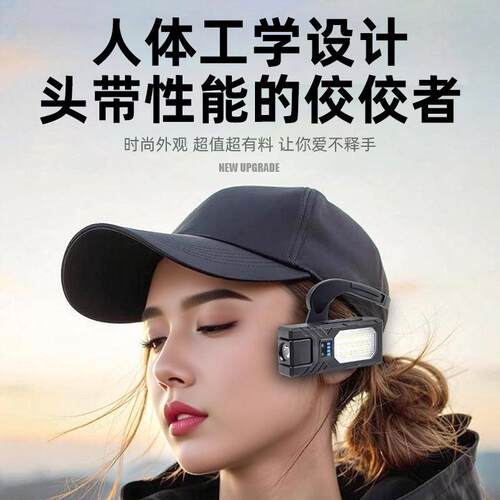 新款轻巧型头箍照明灯超长续航感应头灯红白双光源头戴灯夜跑夜钓