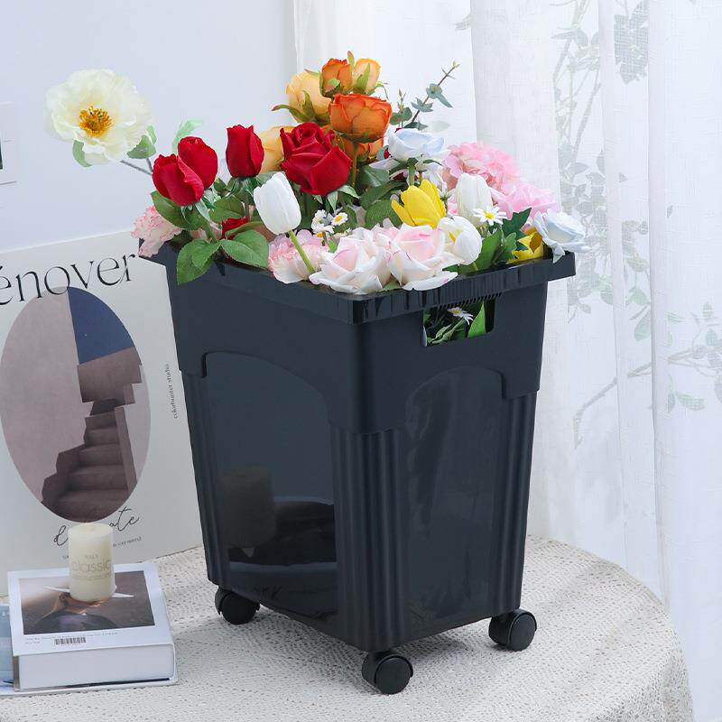 黑色大容量方形醒花桶加厚塑料防水桶花店养花桶专用花店资材