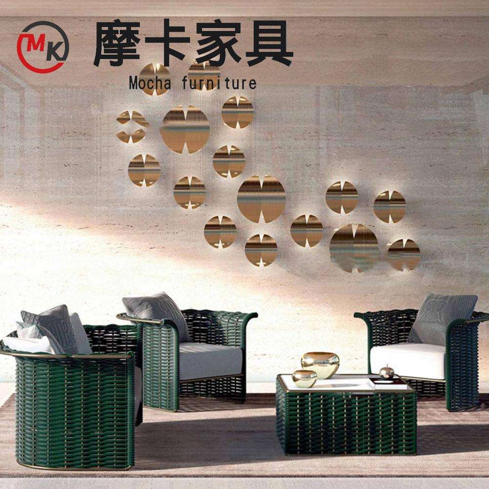 北欧户外沙发藤椅庭院藤椅露天设计师酒店家具三件套休闲藤编沙发