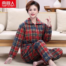 睡衣女士秋冬三层加厚纯棉夹棉加棉全棉冬款家居服妈妈套装