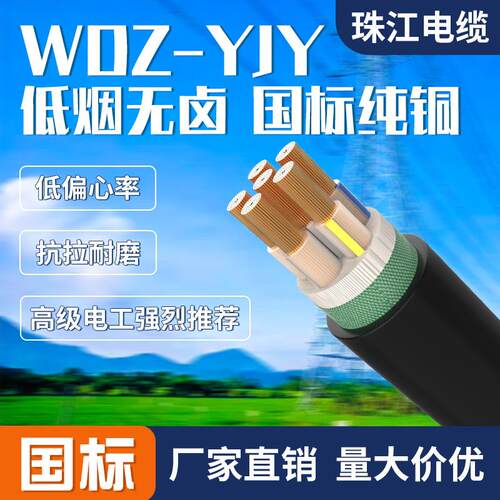 珠江电缆国标阻燃WDZ-YJY低烟无卤铜芯2/3/4/5芯全平方电缆线 线