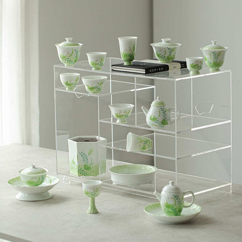 手绘六方建水釉下彩带盖茶渣缸水干炮台家用高档功夫茶具陶瓷茶洗