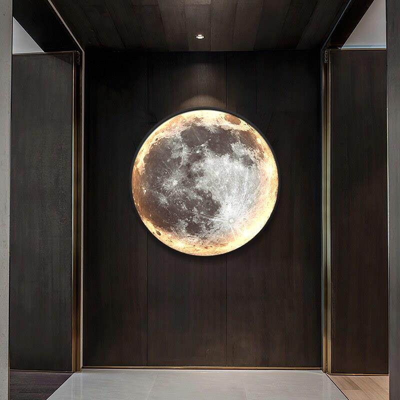 网红月球走廊壁灯卧室玄关圆形过道地球挂画主卧背景墙星球床头装
