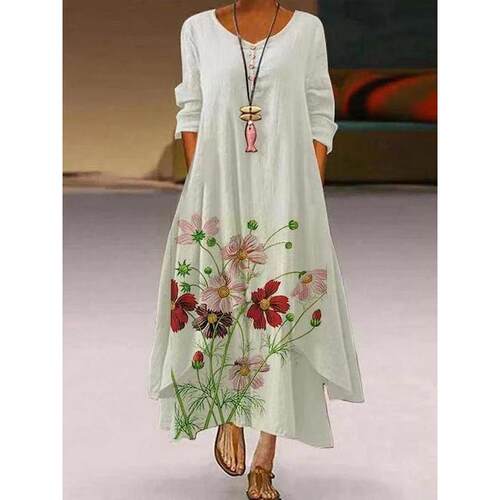Popular printed long sleeved dress with women's hem and