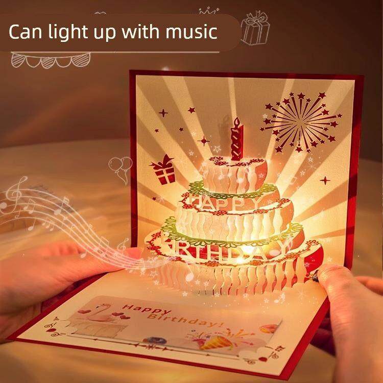 3D音乐生日贺卡立体卡片高级感发光有声情侣送男朋友女生闺蜜可爱