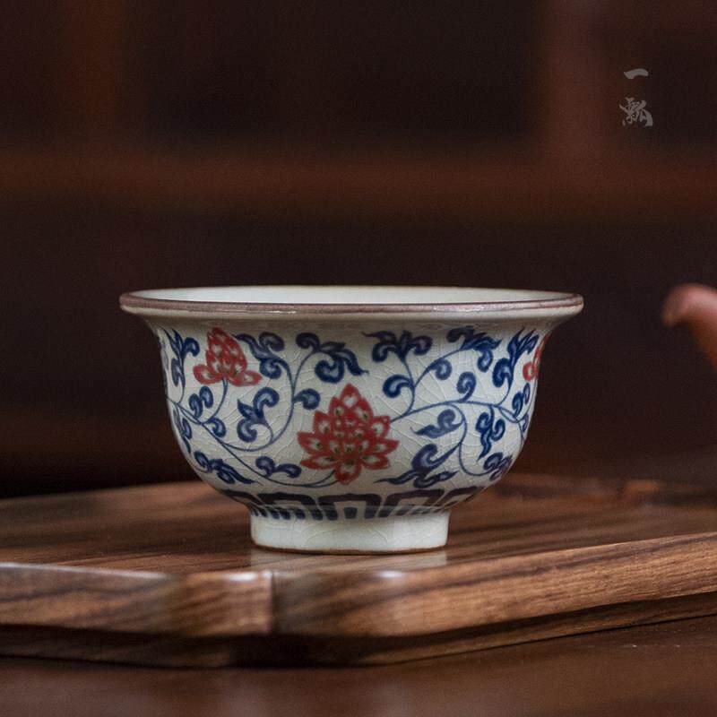 景德镇陶泥柴窑永乐青花压手杯缠枝莲手绘主人杯彷古茶杯大号单杯