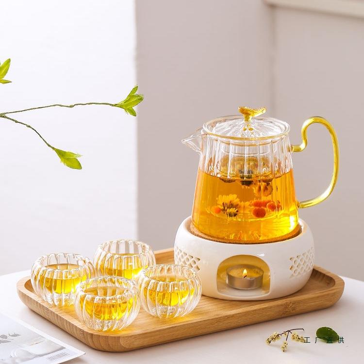 轻奢下午茶具茶杯耐热玻璃加热烛台蜡烛煮茶炉泡水果花草茶壶套装