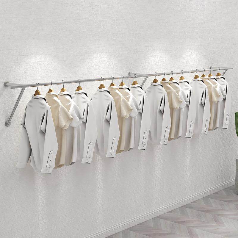 女装店上墙服装展示架壁挂式不锈钢童装专用挂衣杆网红侧挂衣服架