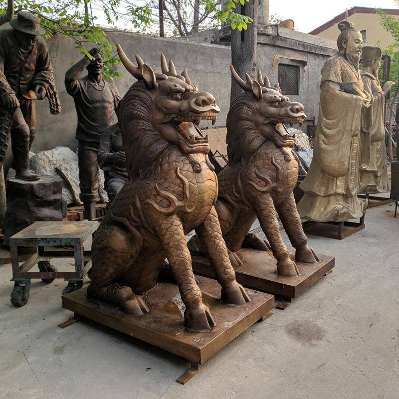 厂家供应各种铸铜动物雕塑铜麒麟雕塑一对家居工艺品麒金属麟摆件
