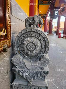 石鼓抱鼓石墩花岗岩天然石材青石浮雕大象狮子麒麟寺庙祠堂大门