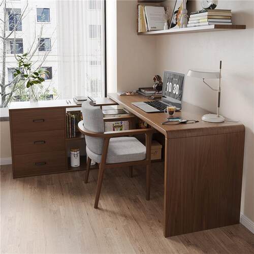 全实木双人转角书桌脑书架一ASQ体工台作用L型电桌简家约现代办公