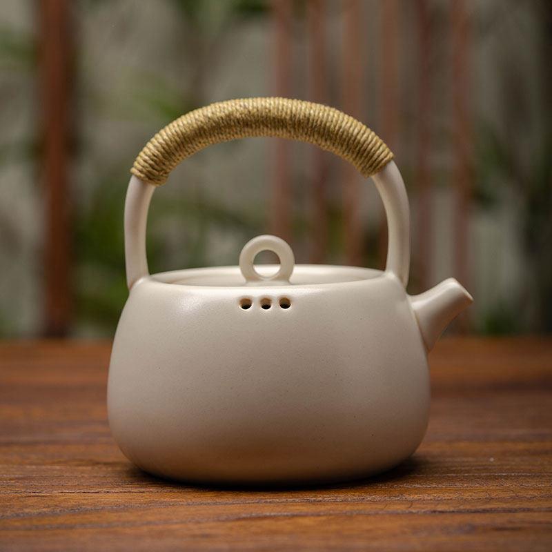苏打釉白泥粗陶提梁壶 家用陶瓷烧水壶黑晶炉急须泡茶煮茶壶炭炉