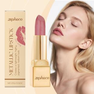 Metallic Red Rose textu Lipstick Lightweight Cream Zephoco