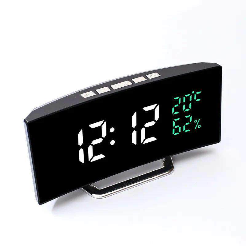 Curved Screen Digital Alarm Clock Temperature Humidity 3 - 实物图