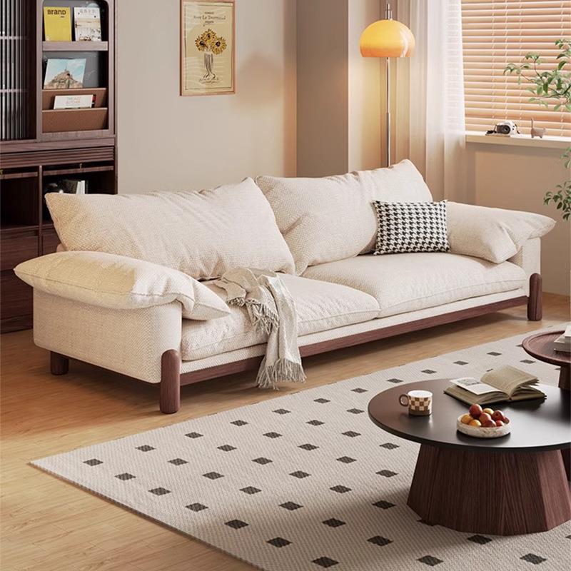 日式实木客厅2025新款小户型极简中古风棉麻布艺耳朵直排沙发家具