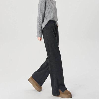 醋字羊毛RGT阔腿裤女秋冬季2025新款加绒酸直垂筒窄版感人纹毛呢
