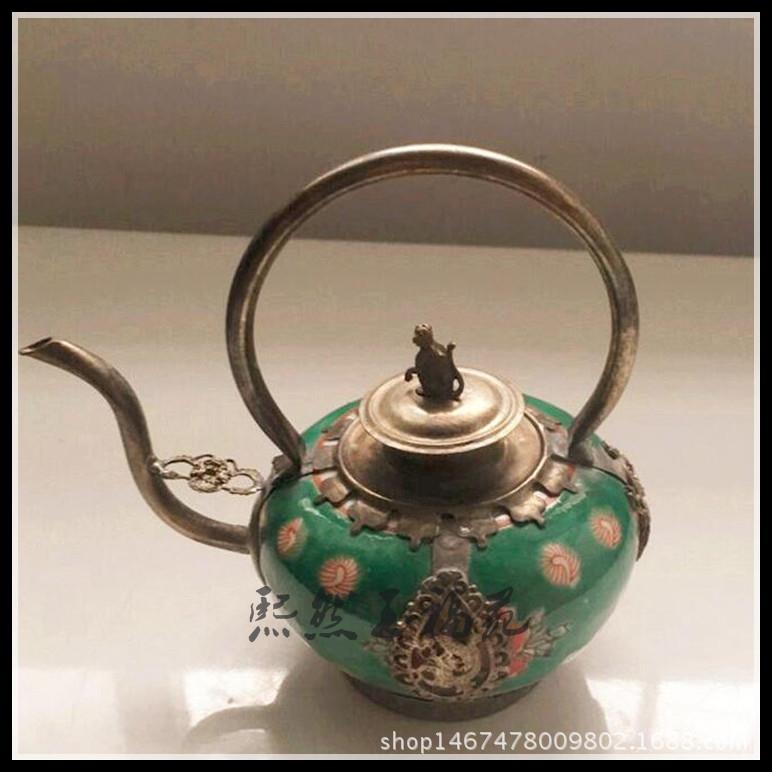 白铜瓷壶摆件仿古酒壶茶壶古玩收藏品家居装饰工艺礼品摆件