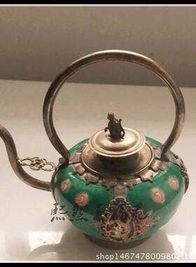 白铜瓷壶摆件仿古酒壶茶壶古玩收藏品家居装饰工艺礼品摆件