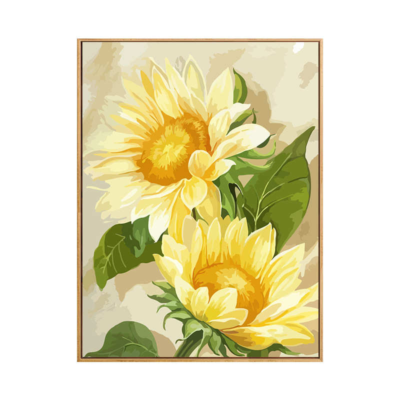 治愈手绘油彩画手工油画高级填系画画填充diy数字涂色向日葵色感